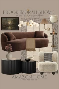 an image of a living room setting with furniture and decor on it's walls