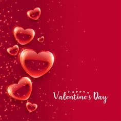 red valentine's day background with hearts floating in the air and sparkles all around