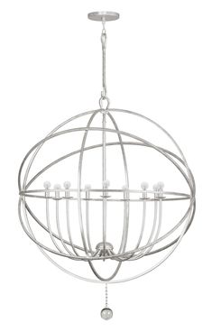 a white chandelier with six lights hanging from it's center and four arms