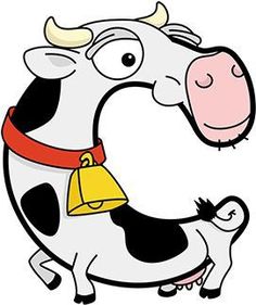 a cartoon cow with bell around its neck