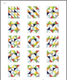 an image of a quilt pattern with different colors and shapes on it's sides