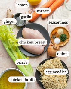 the ingredients for chicken broth are shown here