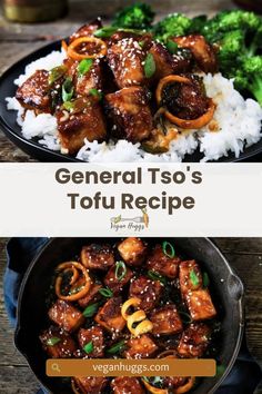 an image of general tso's tofu recipe with broccoli and rice