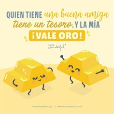 two yellow boxes with faces on them and the words in spanish are written above them