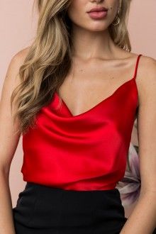 Red Silk Top Outfit, Red Satin Top Outfit, Satin Camisole Outfit, Silk Tank Top Outfit, Silk Top Outfit Classy, Silky Outfit, Silk Top Outfit, Satin Top Outfit, Red Satin Top