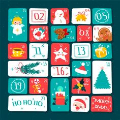 a christmas calendar with the numbers and symbols for each holiday season, as well as other items