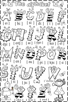 an alphabet worksheet with letters and numbers