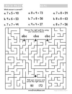 math maze worksheet with answers