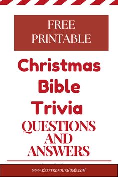 the christmas bible trivia questions and answers are shown in red, white and black