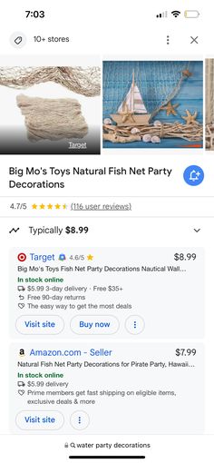 the amazon listing for toys natural fish net party is shown in this screenshote