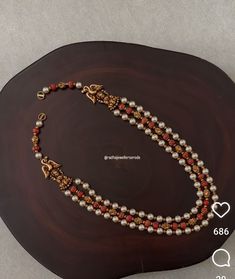 Coral And Pearl Beads Jewellery, Pagadala Haram Designs, Pearl Gold Necklace Indian, Pagadam Jewellery, Beaded Jewelry Indian, Coral Jewelry Indian Gold, Coral Jewelry Set, Delicate Gold Jewelry