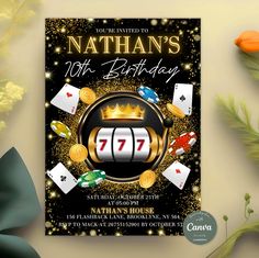 a casino themed birthday party with gold and black