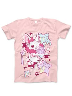 Leila the Lolita Bat loves cupcakes! (Can't you tell?) Materials Used 100% Cotton shirt, platisol inks Sweet Pink T-shirt With Cartoon Print, Pink Cute Top With Sublimation Print, Cute Pink Tops With Sublimation Print, Cute Pink T-shirt With Sublimation Print, Kawaii Graphic Print T-shirt Gift, Sweet Cartoon Print Crew Neck T-shirt, Sweet Style Crew Neck T-shirt With Cartoon Print, Cute Unicorn Print Crew Neck T-shirt, Cute Screen Print Tops As Gift