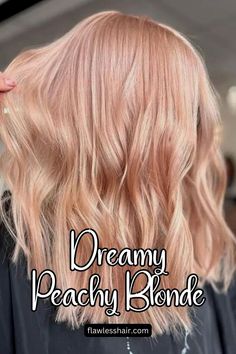 Dreamy Peachy Blonde Strawberry Blonde With White Highlights, Light Peach Blonde Hair, Strawberry Blonde And Platinum Hair, Blonde Strawberry Highlights, Peach Fuzz Hair Color, Copper Peach Blonde Hair, Apricot Blonde Hair, Peachy Blonde Hair, Blush Blonde Hair