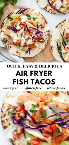 an image of air fryer fish tacos with text overlay