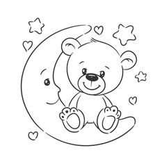 a teddy bear sitting on the moon with hearts