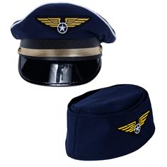 PRICES MAY VARY. This airline captain costume package includes 1 navy blue pilot cap and 1 steward/stewardes hat with golden emblem. Pilot captain hat is unisex and a one size fits most adults and teens. Be the captain of your own aircraft in these adorable costume pilot captain hats. Perfect for a couple’s costumes for airline themed parties, Halloween or any dress up occasion. The perfect great quality hats for an air force war hero costume. This package includes 2 navy blue pilot caps with go Pilot And Flight Attendant Costume, Pilot And Flight Attendant, Airplane Costume, Flight Attendant Costume, Costume Couples, Captain Costume, Captain Cap, Pilot Hat, Navy Costume