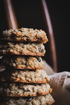 a stack of oatmeal cookies sitting on top of each other