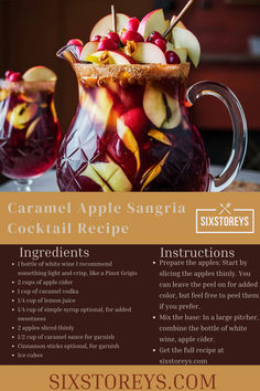 Caramel Apple Sangria Cocktail Recipe Apples And Caramel, Apple Sangria, Sangria Cocktail, Apple Cider Sangria, Sweet Cocktails, Crisp Apple