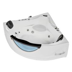 a white and black hot tub sitting on top of a table