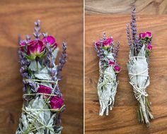 two pictures side by side, one with flowers and the other with dried lavenders