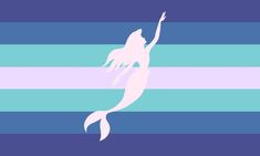 the silhouette of a mermaid swimming in front of blue and white striped wallpapers