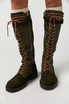 We the Free Bowden Lace Up Boots | Free People Knee High Docs Outfit, Docs Outfit, Granny Boots, Utilitarian Style, Vintage Flats, Shoes Outfit, Edgy Look, Tall Boots, Boho Clothing