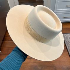 Cream Boater Style 100% Australian Wool Hat. Oval, Dipped Crown Design Trimmed With Vintage Dragon Fly Ribbon. Size Medium (57cm), Brim Measures 10cm, Custom Lining And Accredited With A Upf Rating 50+ (Australian Tested) Brand New, Never Worn, All Tags Attached And Original Bag Provided. Cream Flat Crown Hat Band For Spring, Lack Of Color, Vintage Dragon, Crown Hat, Dragon Fly, Crown Design, Original Bags, Wool Hat, Capsule Wardrobe