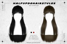 the hair styles are shown in three different colors, and each has long straight hair