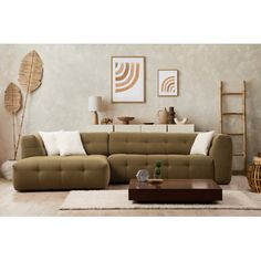 a living room scene with focus on the couch