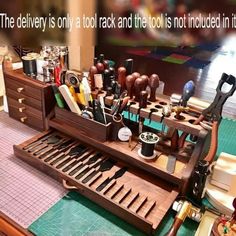 an assortment of kitchen utensils and tools on a workbench with text overlay that reads the delivery is only a tool and the tool has not included in it