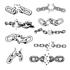 a set of chains and chain links on a white background, hand drawn doodle style