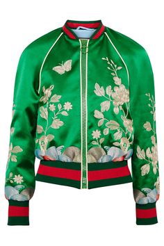 Gucci's satin bomber is sure to pep up any ensemble. Bomber jacket, £2,130, Gucci at Net-A-Porter - HarpersBAZAAR.co.uk Gucci Jacket, Feminine Blouses, Flight Jacket, Silk Jacket, Matthew Williamson, True Red, Embroidered Silk, Outerwear Jackets