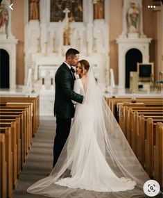 a bride and groom are standing in front of the alter at their church wedding ceremony