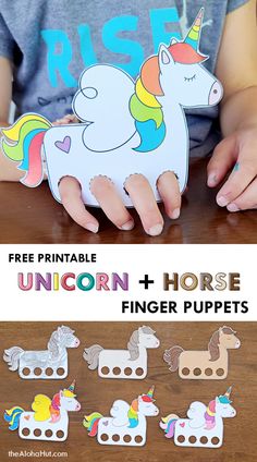 the printable unicorn and horse finger puppets are perfect for kids to play with in their hands