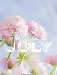 pink and white flowers with the words welcome july