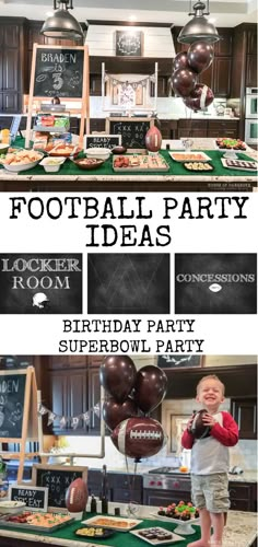 a birthday party with football themed food and decorations