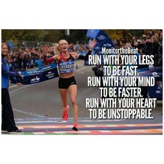 a woman running in a marathon with an inspirational quote