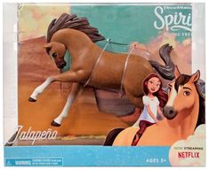 a toy horse with a girl riding on it's back in a plastic package