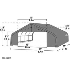 an image of a garage with measurements for the roof and sidewalls on it