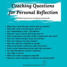 a blue poster with the words coaching questions for personal reflection