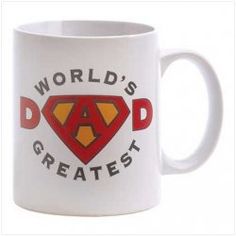 a white coffee mug with the words world's greatest dad printed in red and yellow