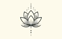 a black and white drawing of a lotus flower on a light background with dots in the middle