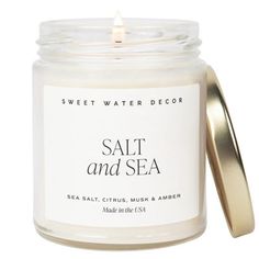 salt and sea candle with gold lid