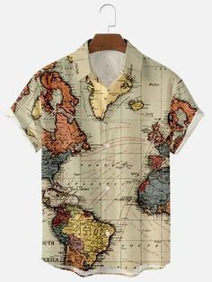 Map Abstract, Collar Shirt Men, Men Fashion Casual Shirts, Print Design Pattern, Men Stylish Dress, Mens Hawaiian Shirts, Hawaiian Shirts, Vintage Map