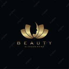 the logo for beauty is gold with a woman's face on it and leaves