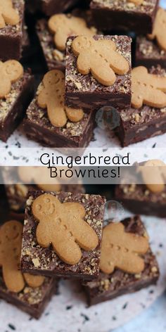 there are several pieces of brownies with gingerbread on them