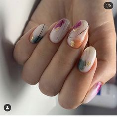 Classy Luminary Nails, Back To Work Nails, Nail Art Designs For Work, Bloom Nail Art, Watercolor Nails, Water Color Nails, Manicure Nail Art, Colorful Nail, Subtle Nails