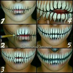 Halloween Makeup Step By Step, Mouth Makeup, Skull Teeth, Extreme Make-up, Scary Halloween Makeup