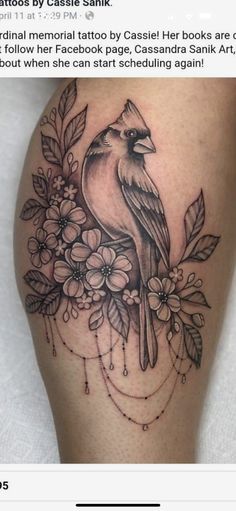 a bird sitting on top of a branch with flowers and leaves around it, next to an instagram page